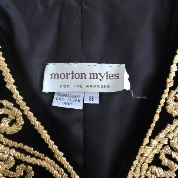 Vintage Morton Myles for the Warrens black velvet gold trim jacket union made - Picture 2 of 9